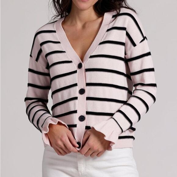 NWT Minnie Rose Button Up Striped Cotton Cardigan Sweater Ruffle Wrist Size S - Picture 3 of 4